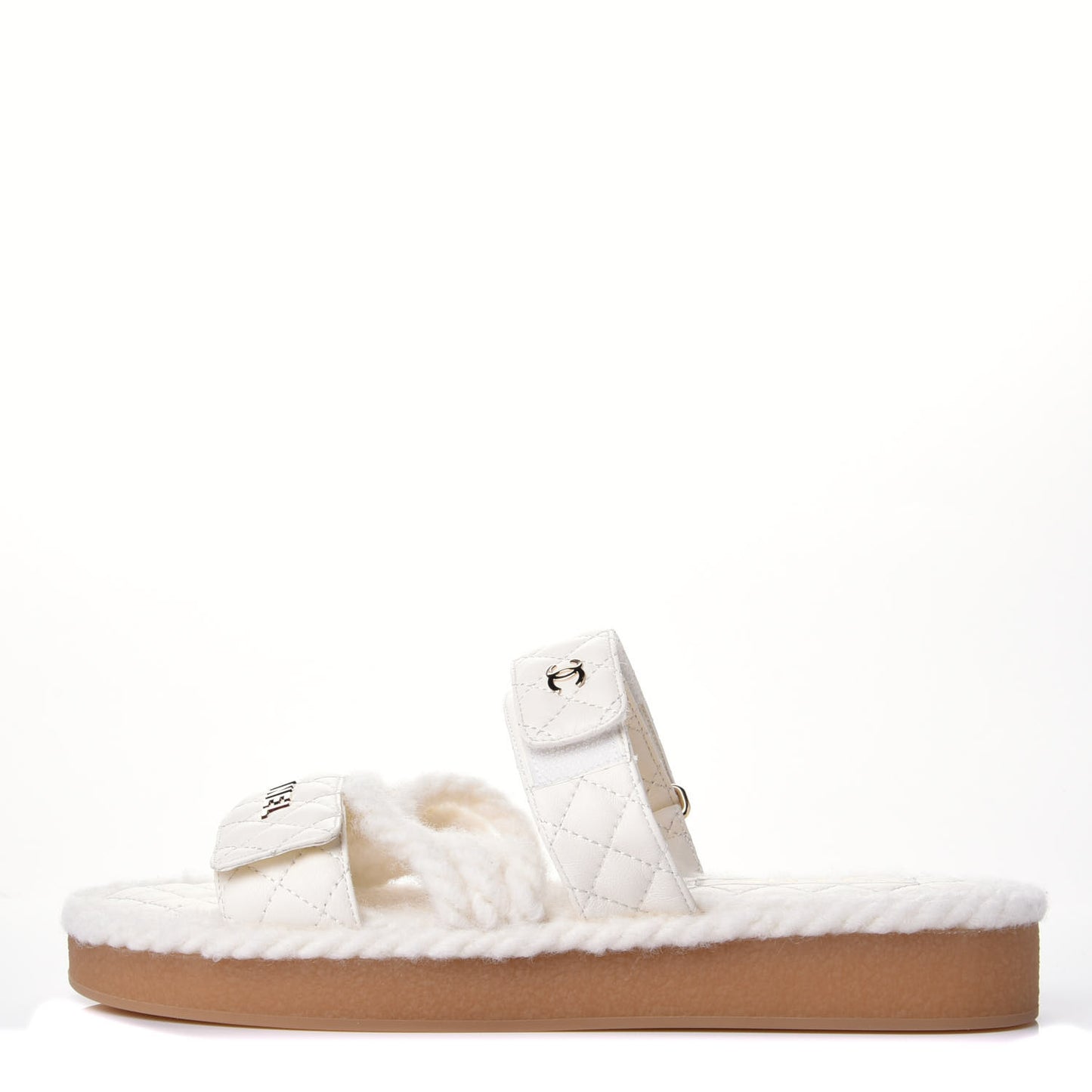 Cord Lambskin Quilted Logo Mules 41 White