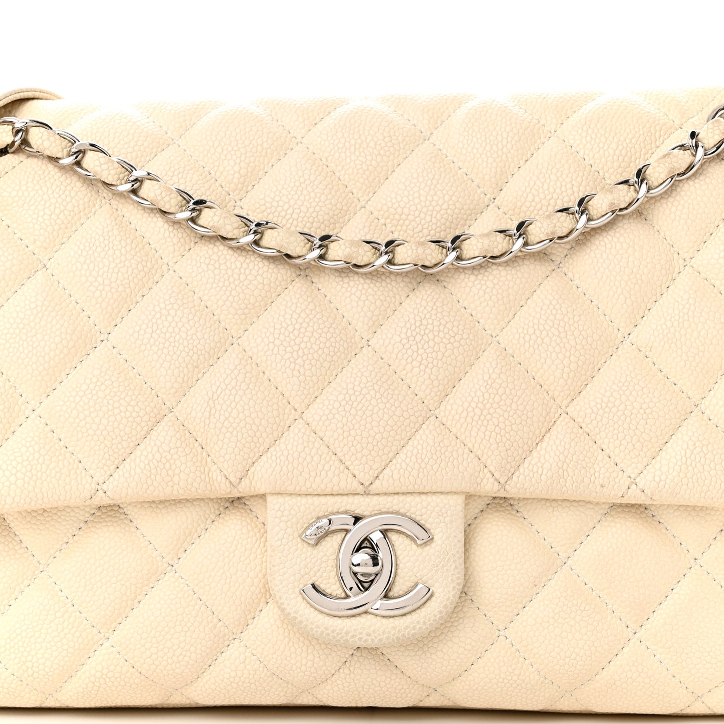 Caviar Quilted Jumbo Easy Flap Beige