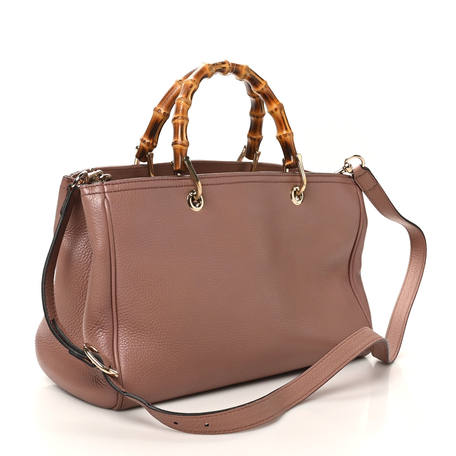Gucci Pebbled Calfskin Medium Bamboo Shopper Tote Dark Cipria 3 of 10
