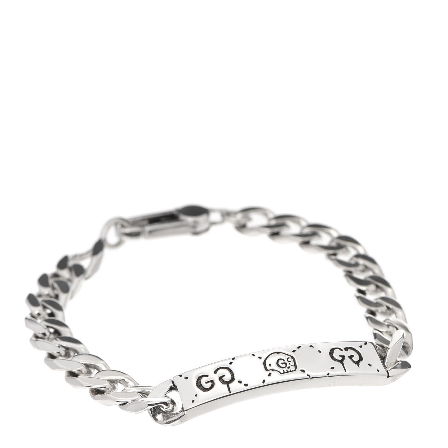 Sterling Silver GucciGhost Hamlet Skull ID Chain Bracelet