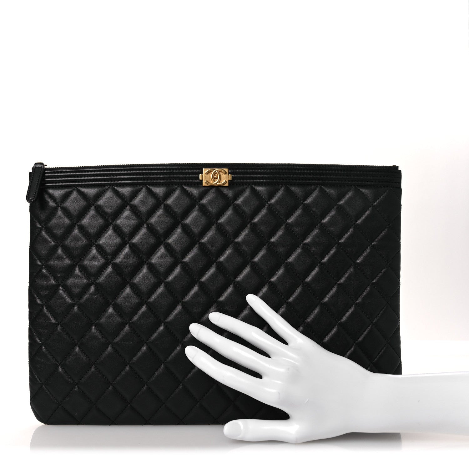 Chanel Lambskin Quilted Large Boy Zip Pouch Black 2 of 11