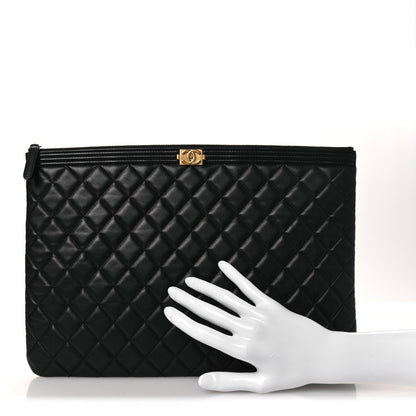 Chanel Lambskin Quilted Large Boy Zip Pouch Black 2 of 11