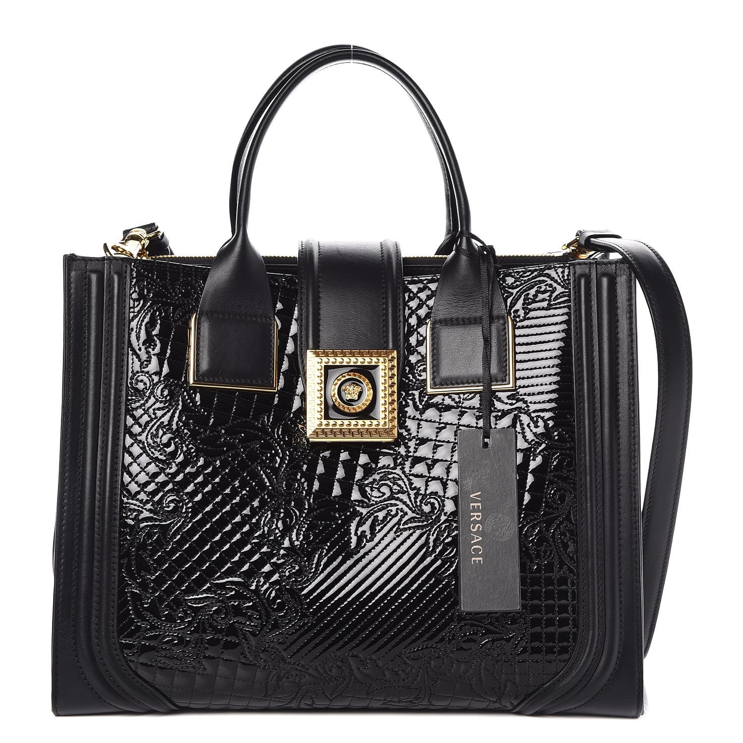 Versace Patent Calfskin Barocco Quilted Day Bag Black 1 of 8
