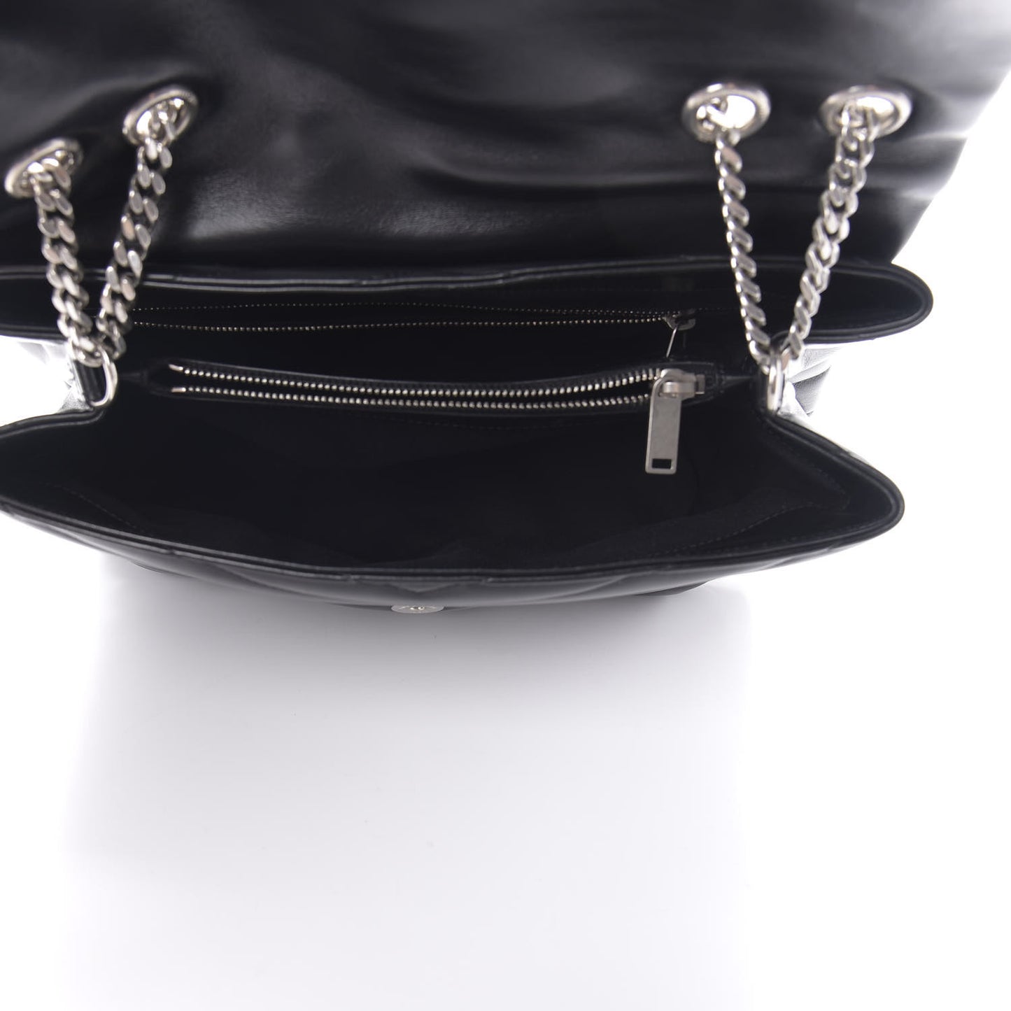 Calfskin Y Quilted Monogram Medium Loulou Chain Satchel Black