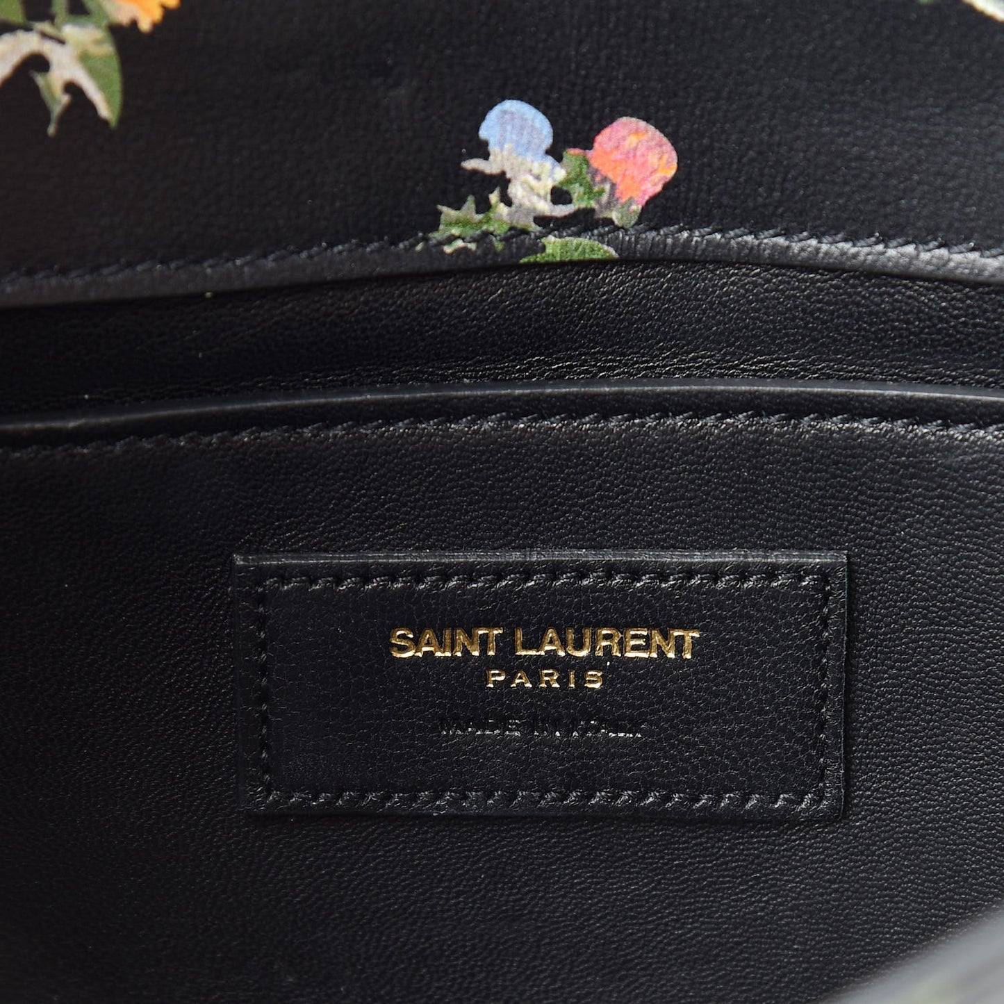 Calfskin Prairie Flower Printed Small Monogram Clutch Black Multicolor