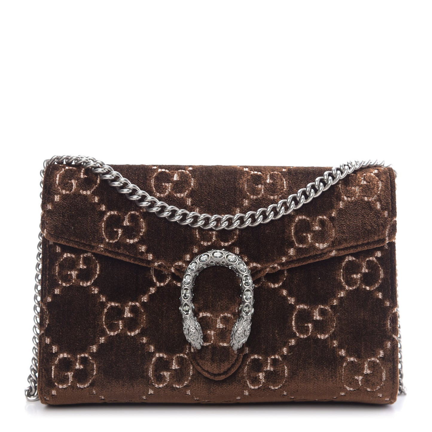 Velvet GG Monogram Mini Dionysus Chain Wallet Brown