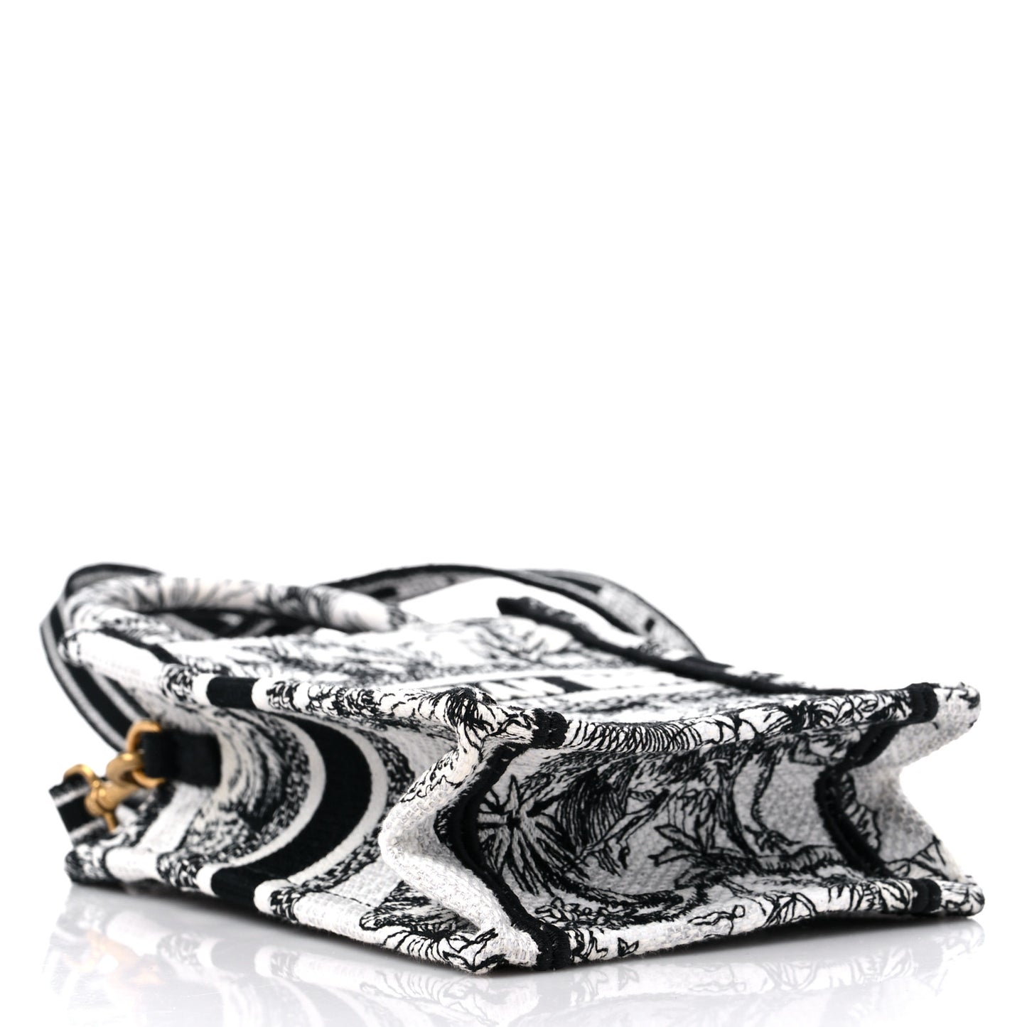 Canvas Toile de Jouy Voyage Embroidered Mini Book Tote Phone Bag White Black