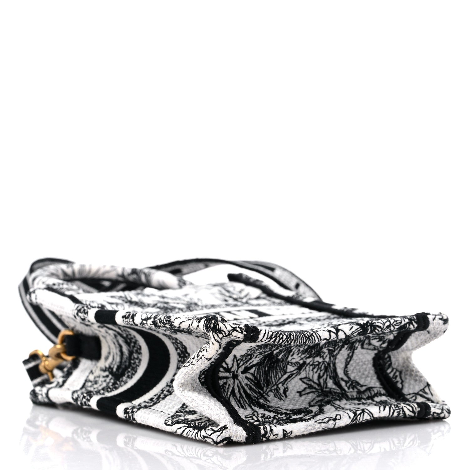 Christian Dior Canvas Toile de Jouy Voyage Embroidered Mini Book Tote Phone Bag White Black 4 of 9