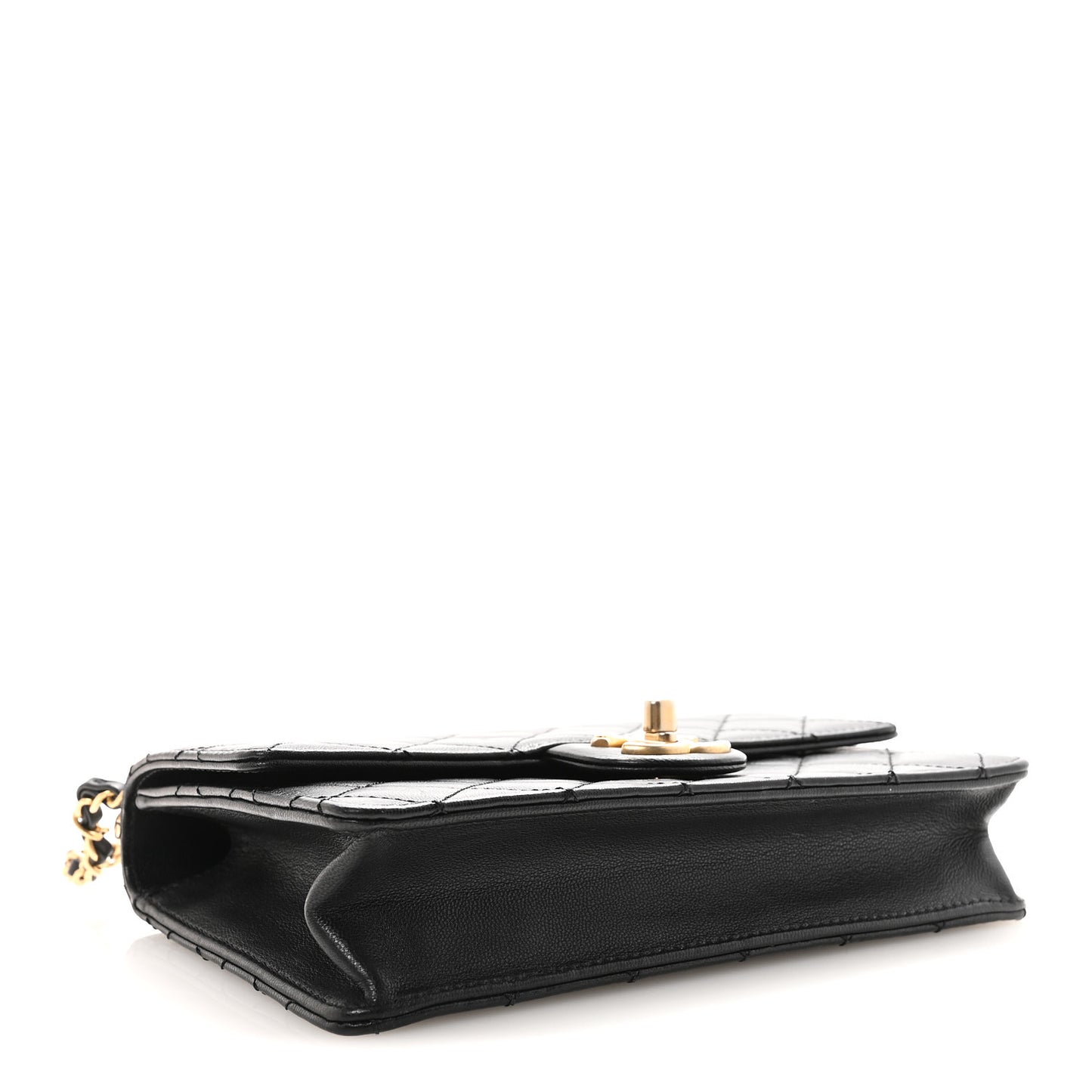 Goatskin Quilted Small Chic Pearls Flap Black