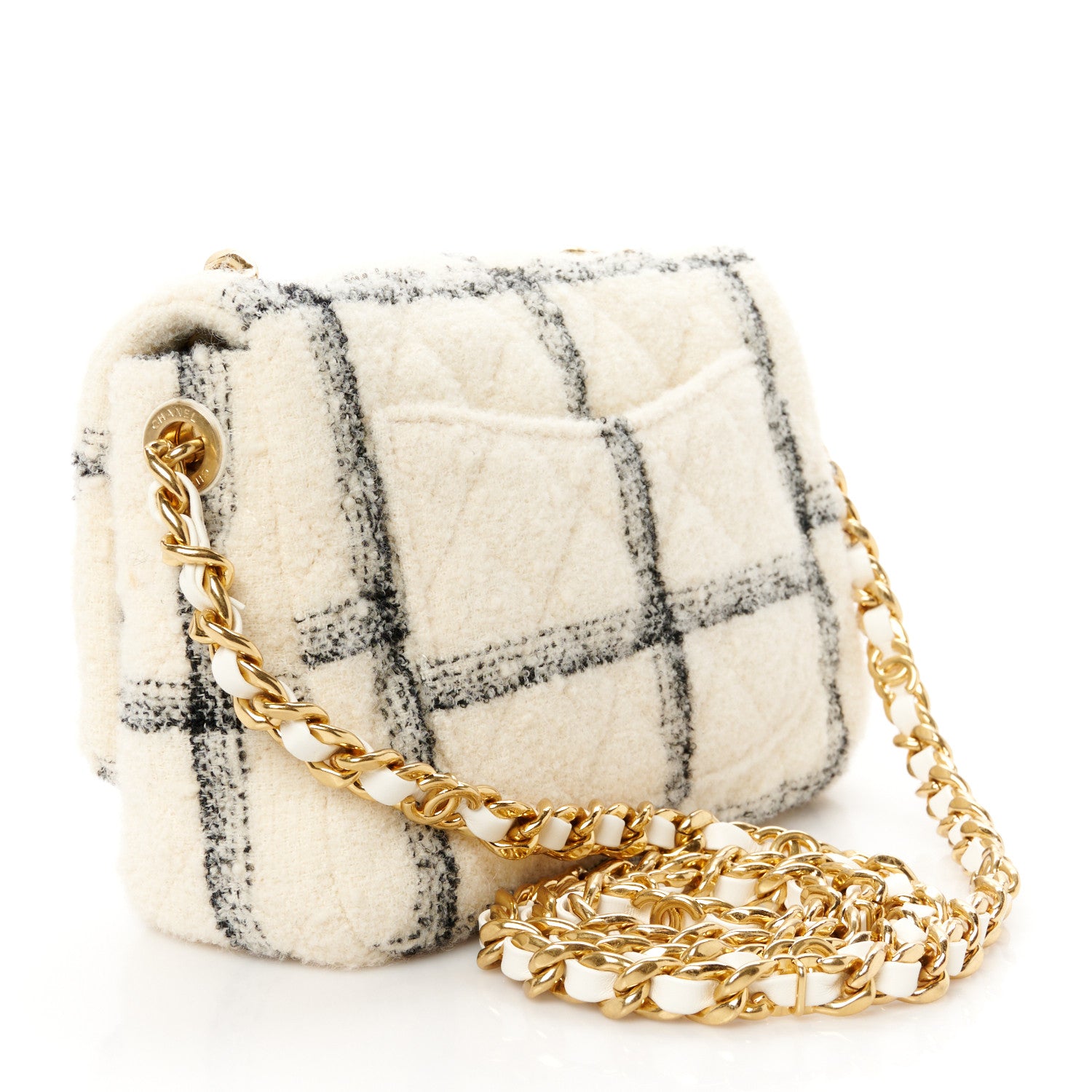Chanel Wool Tweed Quilted Small Elegant Chain Flap White 3 of 11