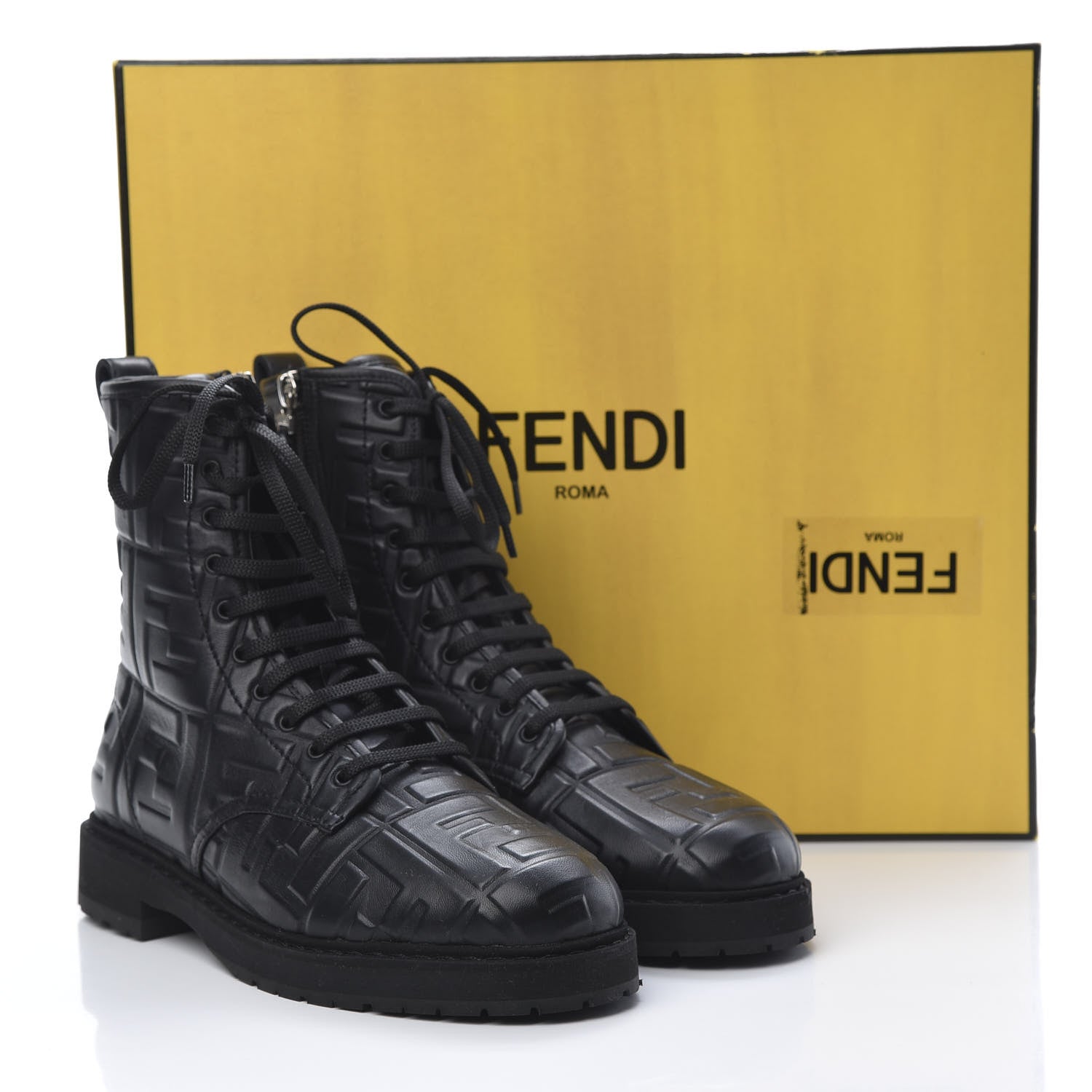 Fendi Nappa FF Embossed Womens Biker Boots 38 Black 8 of 8