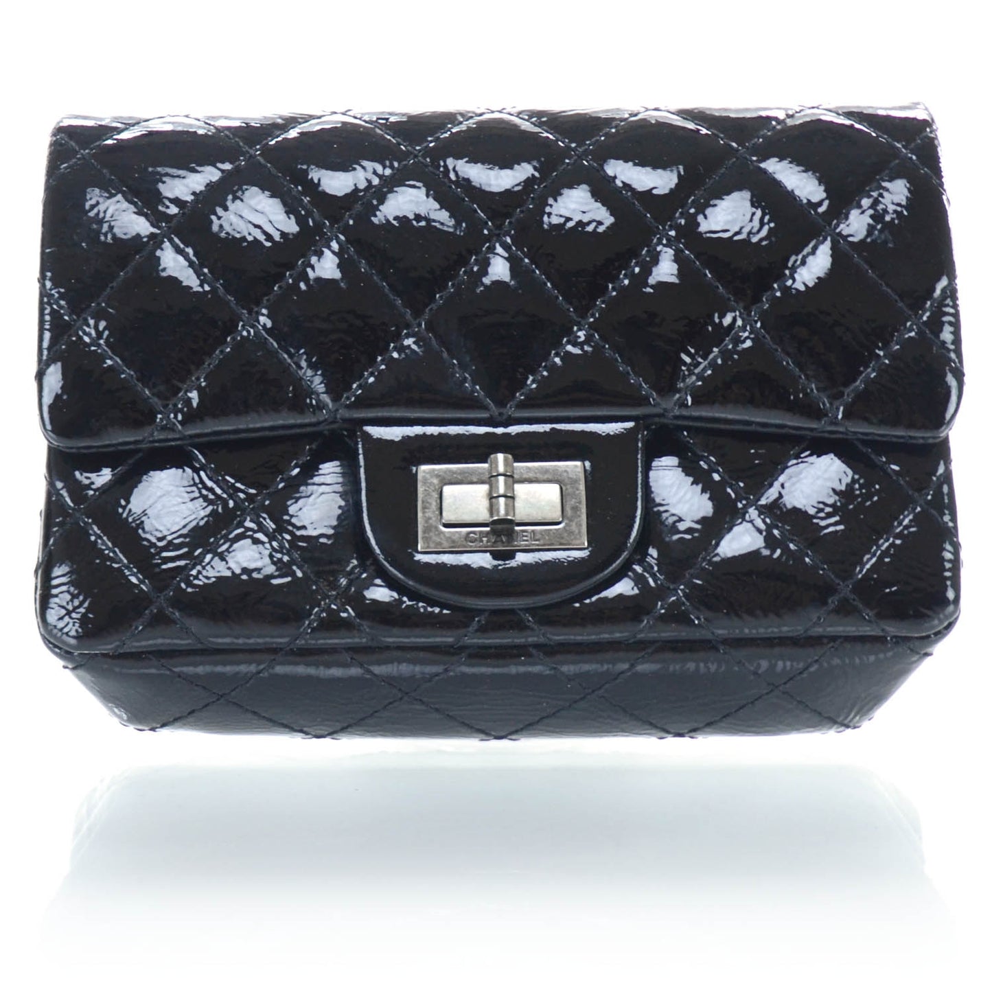 Patent Quilted Reissue Flap Clutch Bag Black
