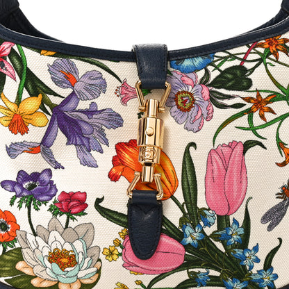 Gucci Canvas Flora Medium Jackie Hobo Blue Agata 8 of 10