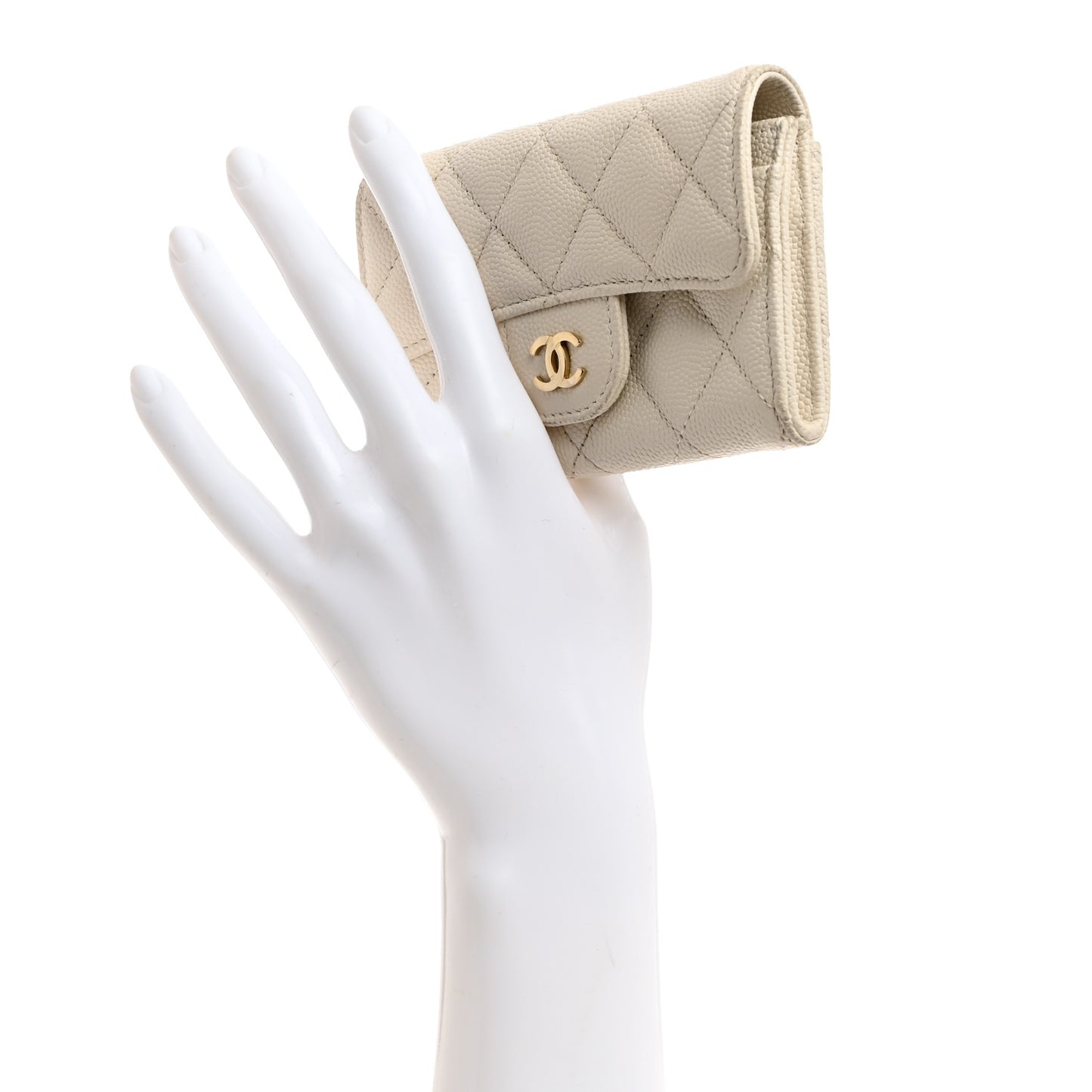 Caviar Quilted Flap Card Holder Wallet White