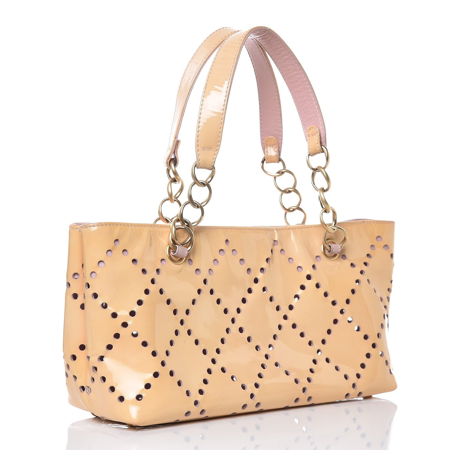 Chanel Patent Perforated CC Shopping Tote Beige 3 of 15