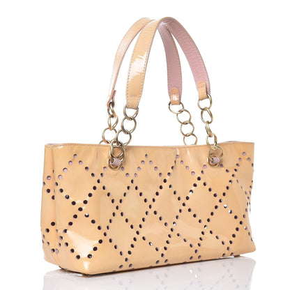 Chanel Patent Perforated CC Shopping Tote Beige 3 of 15
