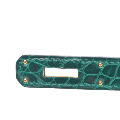 Hermes Shiny Niloticus Crocodile Horseshoe Birkin 30 Vert Emeraude Black 22 of 38