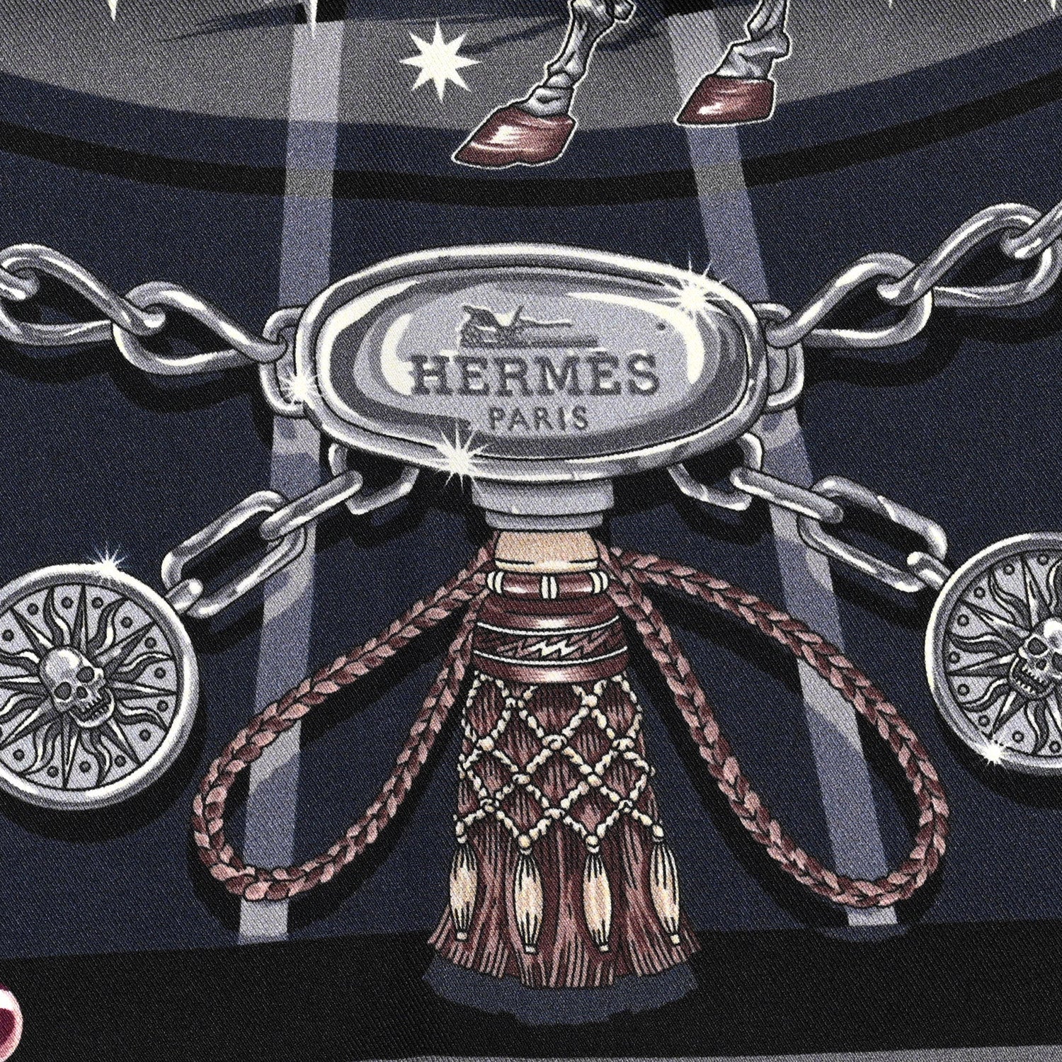 Hermes Silk Vintage C'Est La Fete Scarf 70 Bleu Nuit Gris Prune 2 of 5