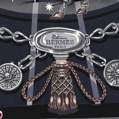 Hermes Silk Vintage C'Est La Fete Scarf 70 Bleu Nuit Gris Prune 2 of 5