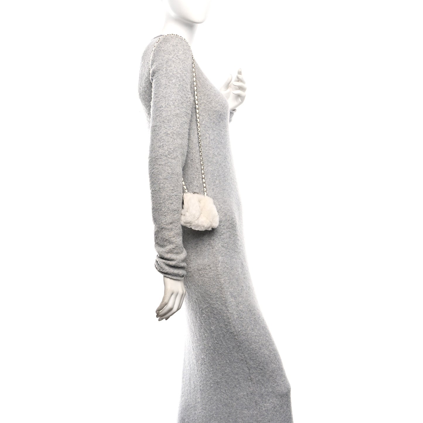 Shearling Sheepskin Lambskin Quilted Clutch With Chain White