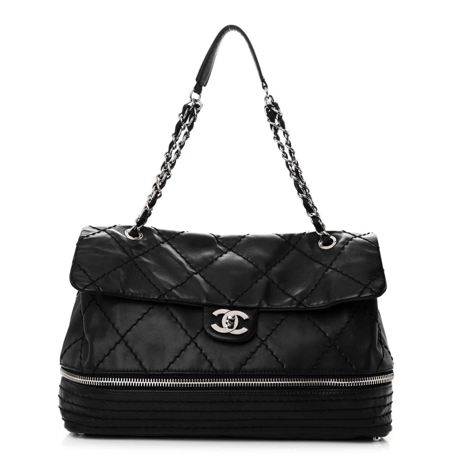 Chanel Calfskin Stitched Large Expandable Flap Bag Black 1 of 11