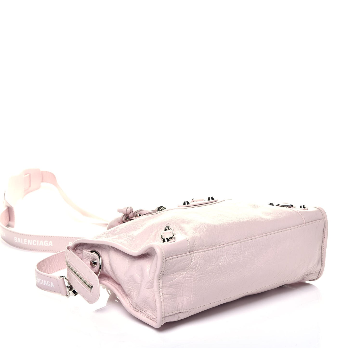 Agneau Classic Silver Hardware S City Logo Strap Light Rose White