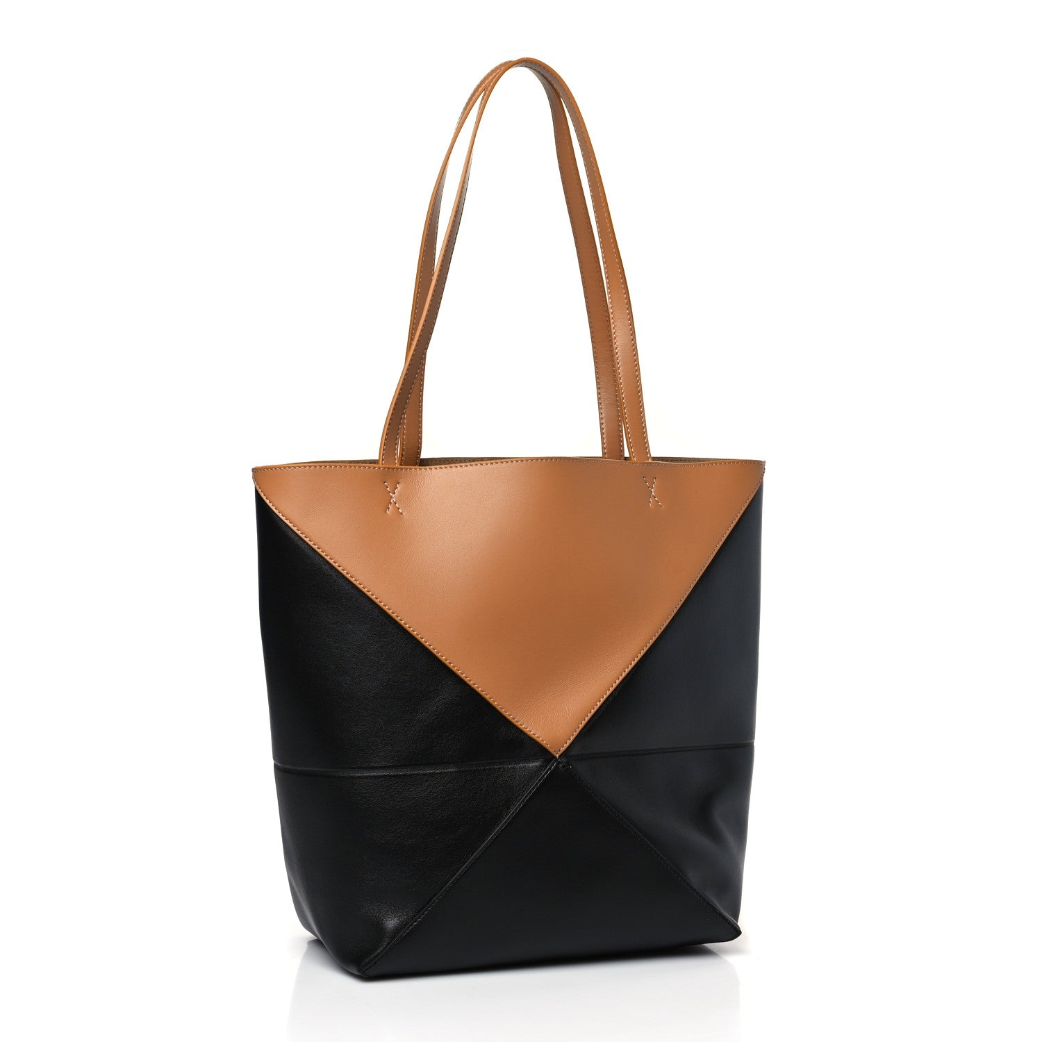 Loewe Shiny Calfskin Medium Puzzle Fold Tote Warm Desert Black 3 of 8