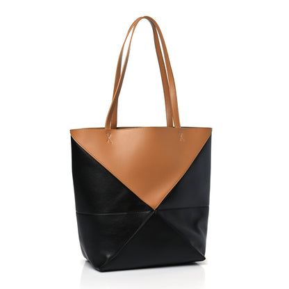 Loewe Shiny Calfskin Medium Puzzle Fold Tote Warm Desert Black 3 of 8