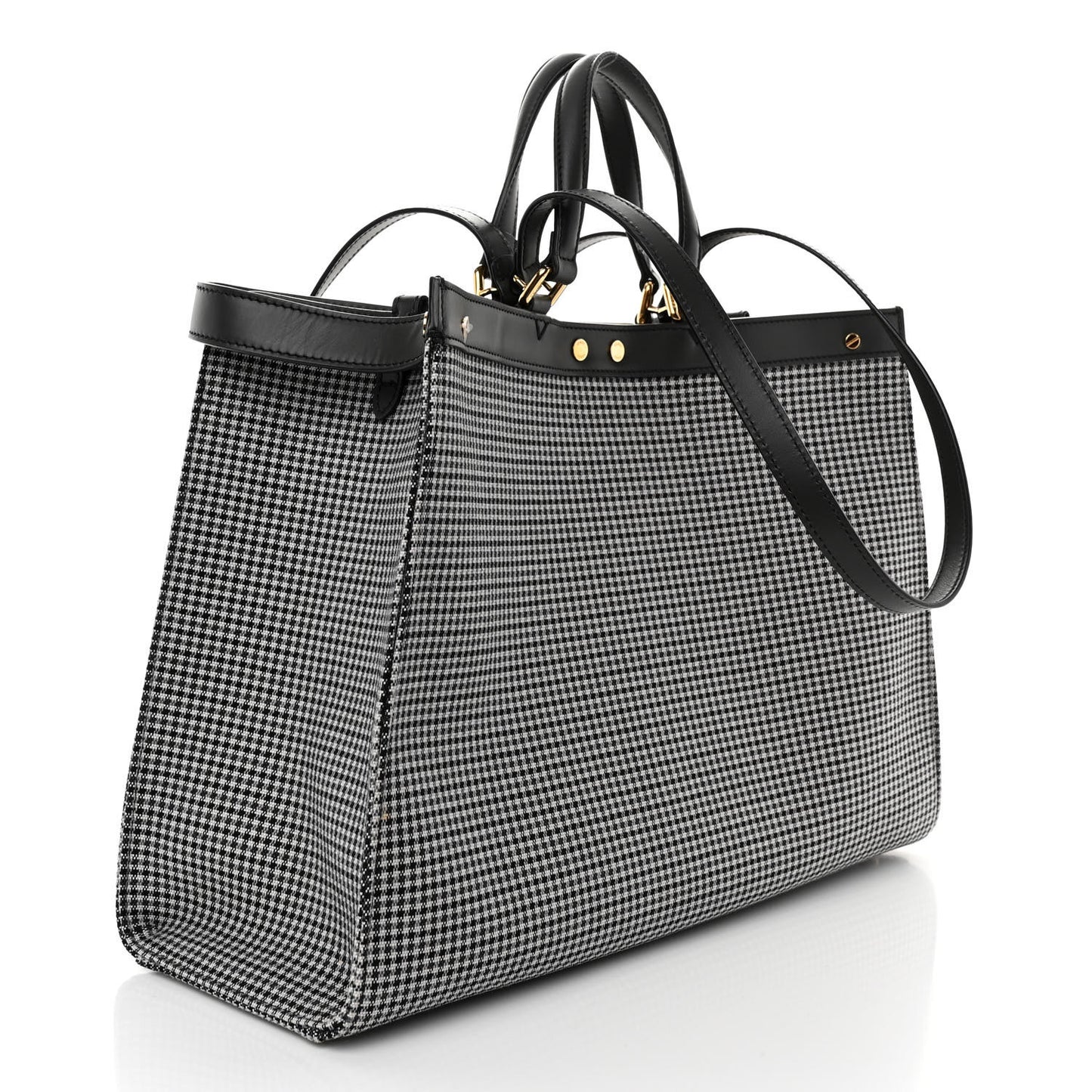 Wool Vitello King Houndstooth FF Embroidered Medium Peekaboo X-Tote Grigio Anthracite