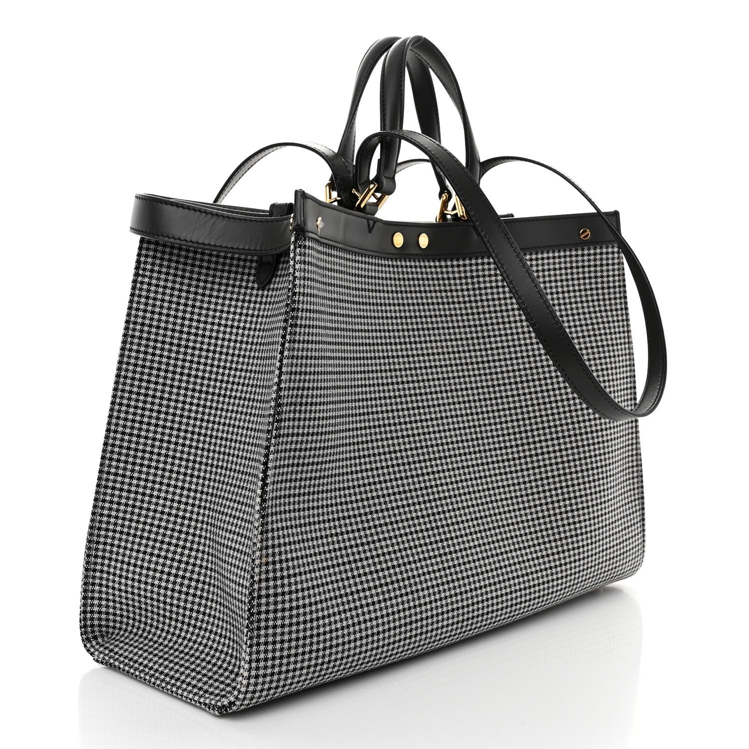 Fendi Wool Vitello King Houndstooth FF Embroidered Medium Peekaboo X-Tote Grigio Anthracite 3 of 10