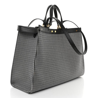 Fendi Wool Vitello King Houndstooth FF Embroidered Medium Peekaboo X-Tote Grigio Anthracite 3 of 10