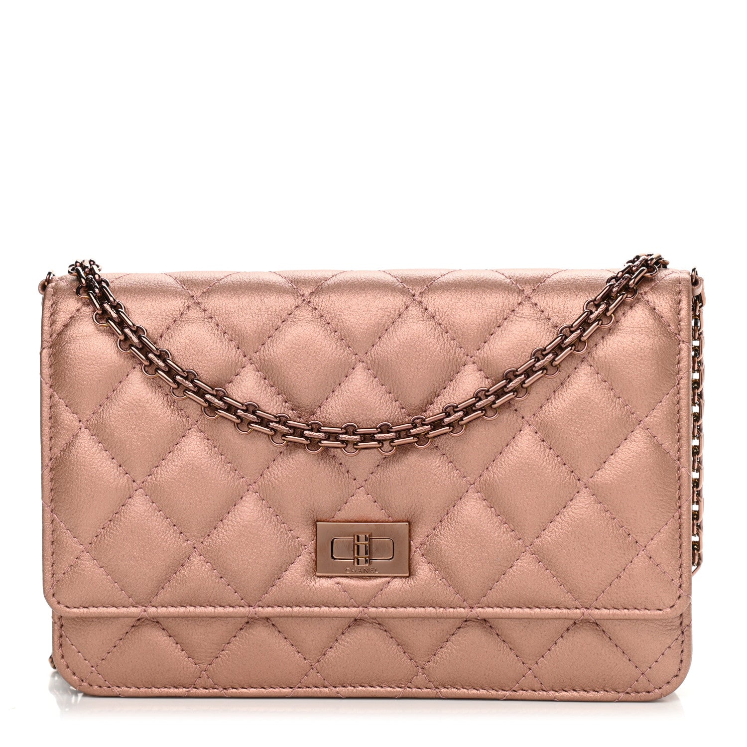 Chanel Metallic Grained Calfskin Quilted 2.55 Reissue Wallet on Chain WOC Copper Pink 1 of 12