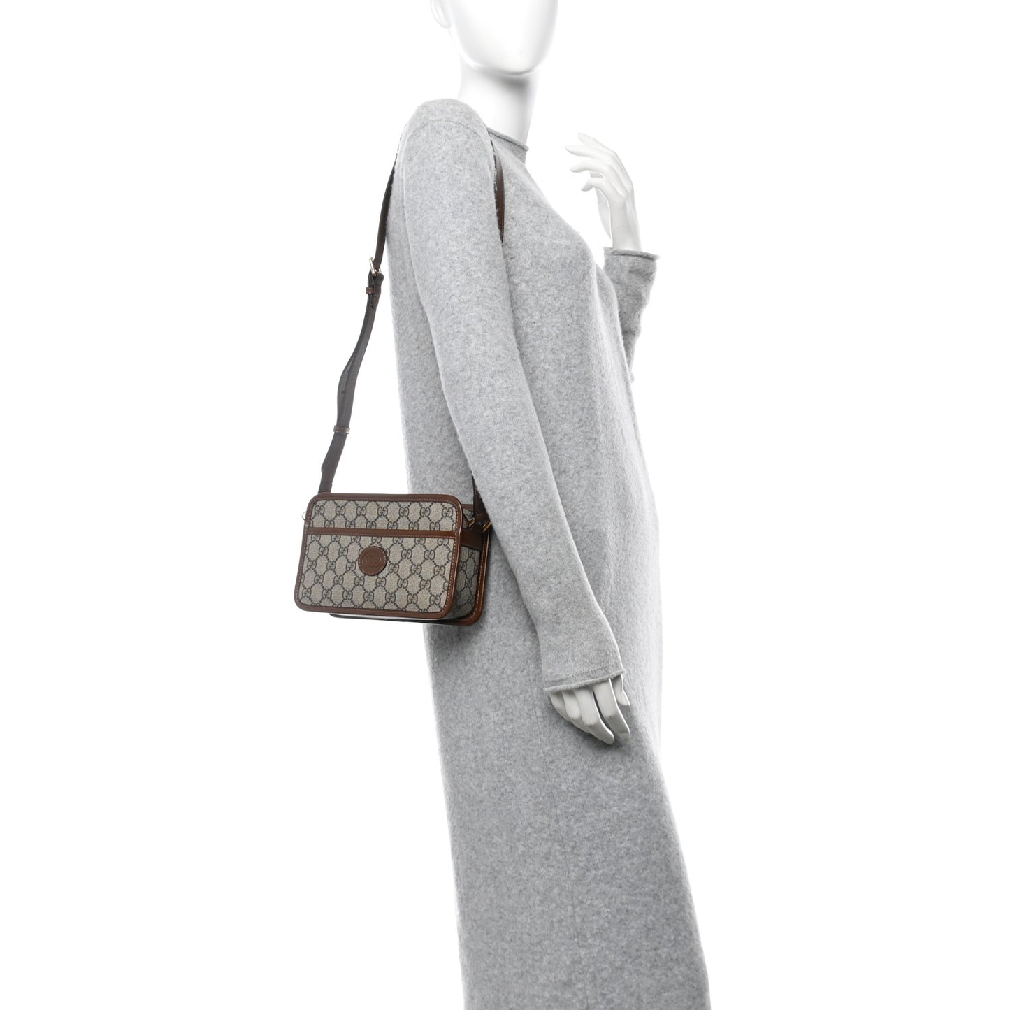 GG Supreme Monogram Azalea Calfskin Mini Retro Interlocking G Shoulder Bag Beige Ebony Brown Sugar