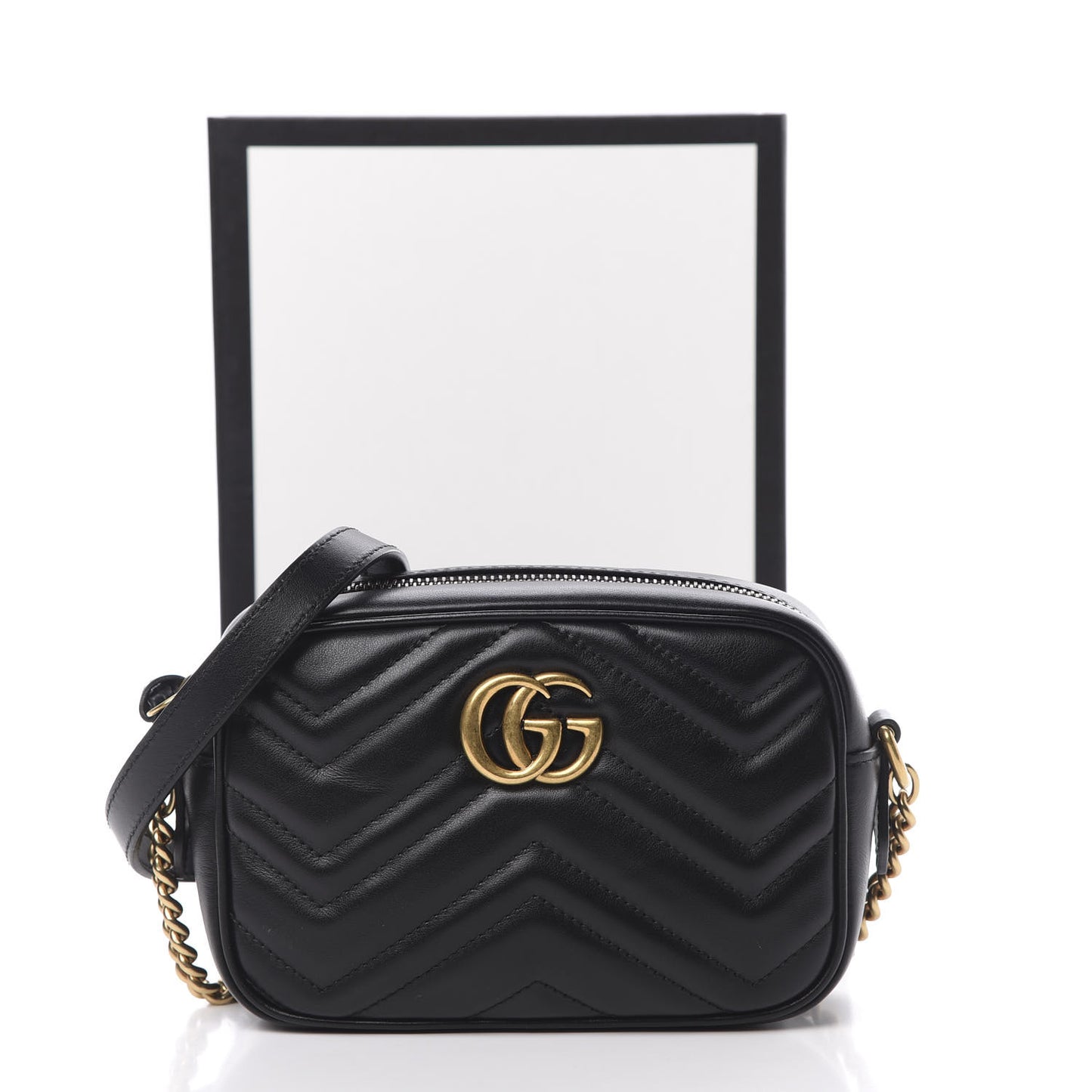 Calfskin Matelasse Mini GG Marmont Chain Shoulder Bag Black