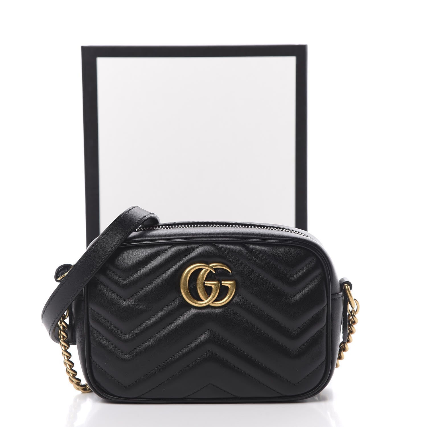 Gucci Calfskin Matelasse Mini GG Marmont Chain Shoulder Bag Black 12 of 12