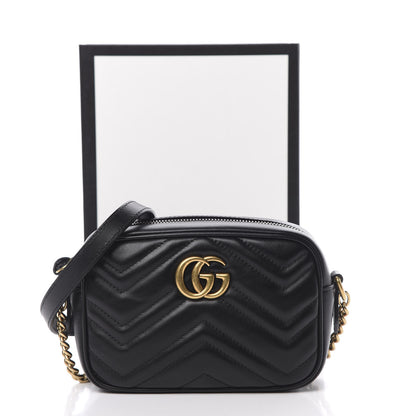 Gucci Calfskin Matelasse Mini GG Marmont Chain Shoulder Bag Black 12 of 12