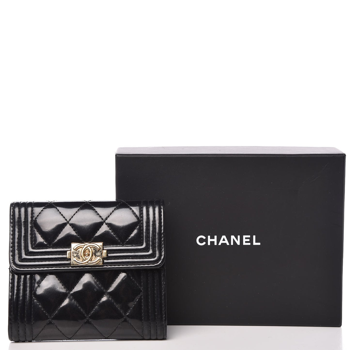 Patent Quilted Compact Boy Wallet Black