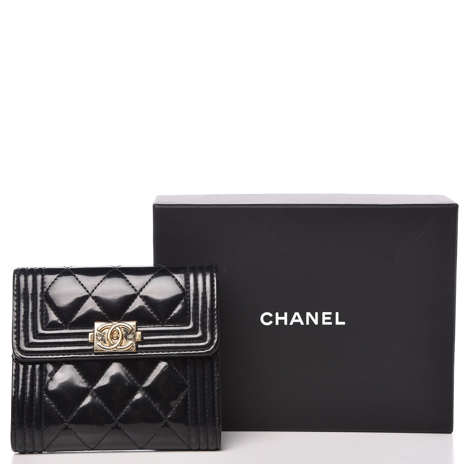 Chanel Patent Quilted Compact Boy Wallet Black 19 of 19