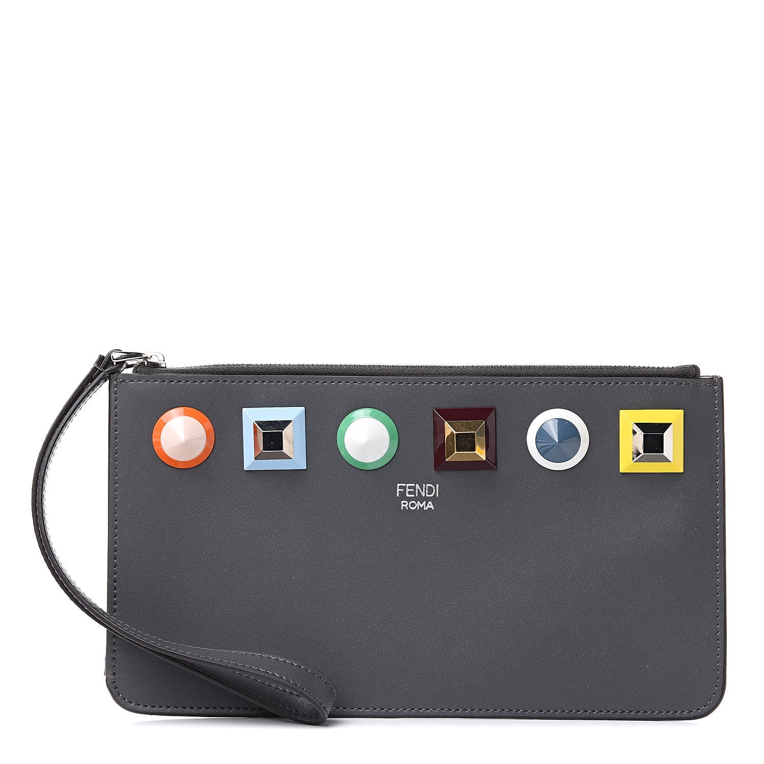 Fendi Vitello Liberty Studded Zip Pouch Asfalto Multicolor 1 of 8