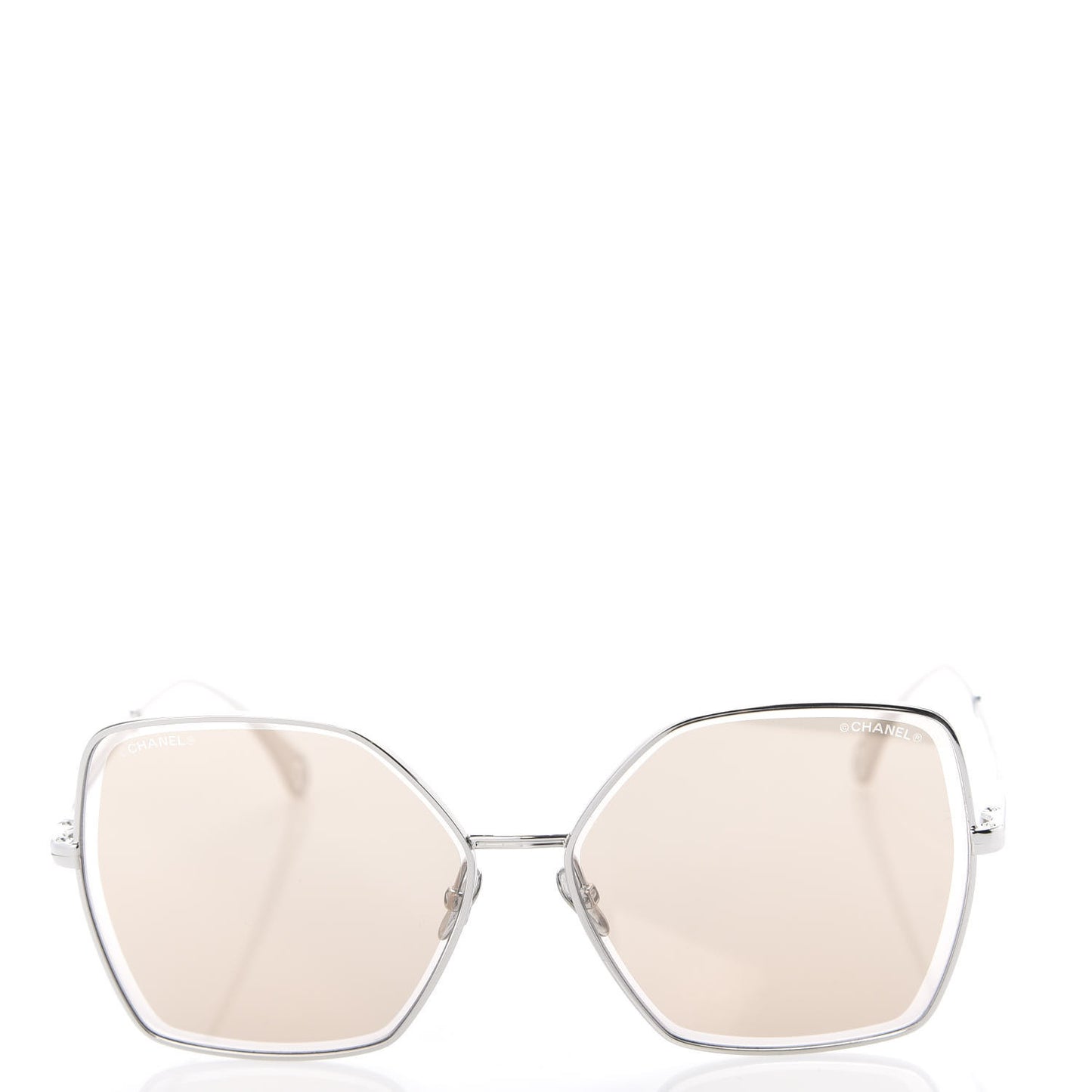 Metal Butterfly Removable Pearl Chain Sunglasses 4262 Silver Brown
