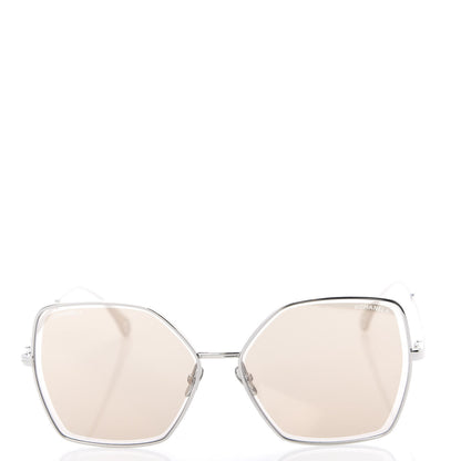 Chanel Metal Butterfly Removable Pearl Chain Sunglasses 4262 Silver Brown 4 of 10