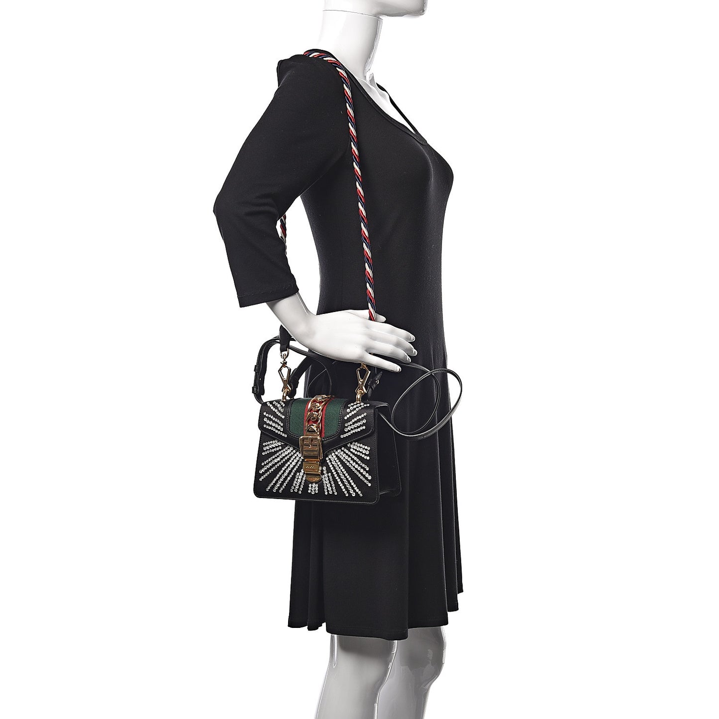 Satin Crystal Mini Sylvie Top Handle Bag Black