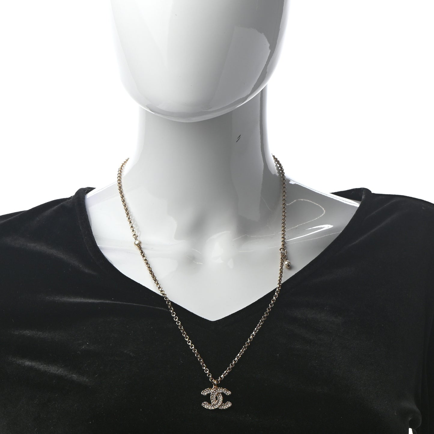 Pearl CC Pendant Necklace Golden Pearly White