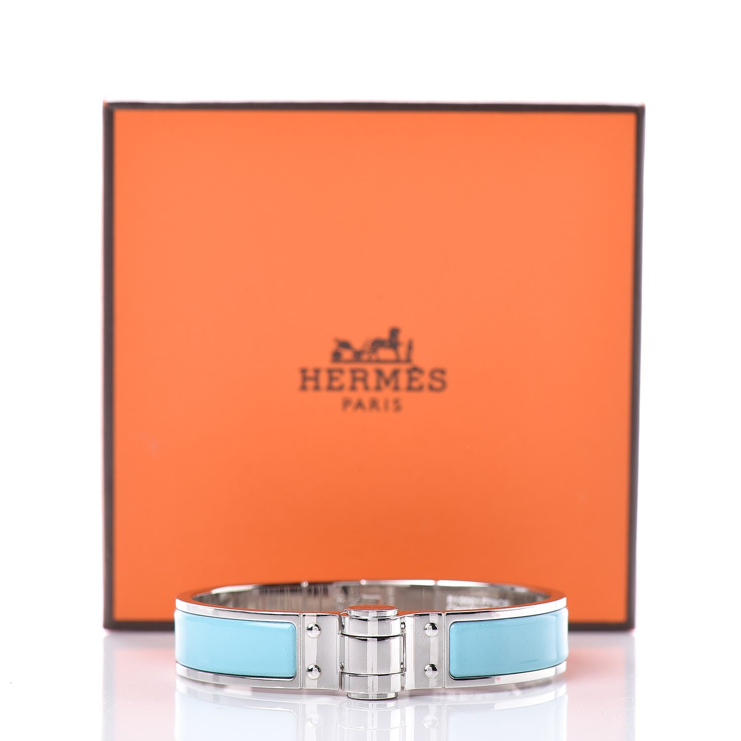 Hermes Enamel Charniere Uni Narrow Hinged Bracelet S Bleu Turquoise 5 of 5