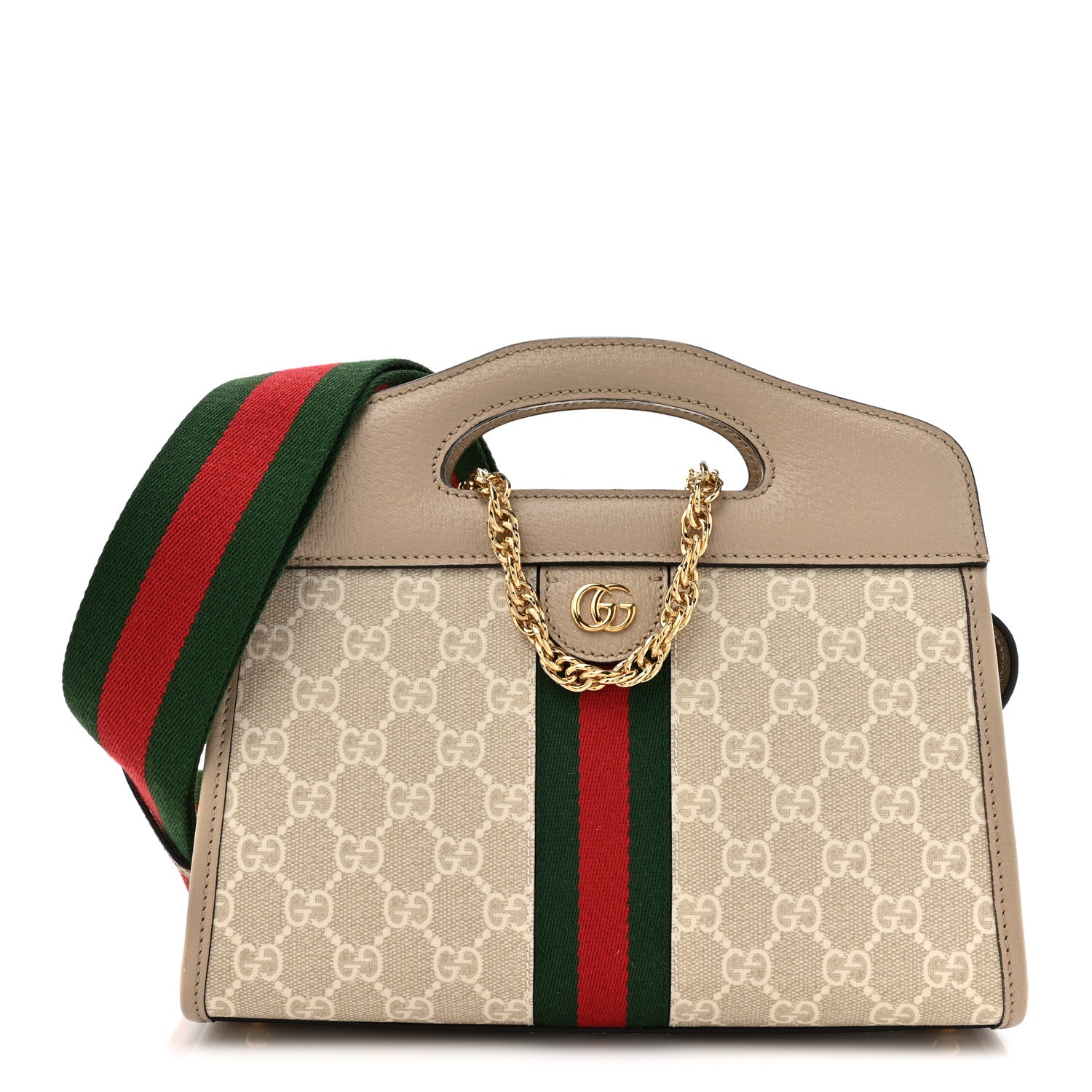 Gucci GG Supreme Monogram Textured Dollar Calfskin Web Small Ophidia Slip Handle Tote Beige Mystic White Oatmeal 1 of 11