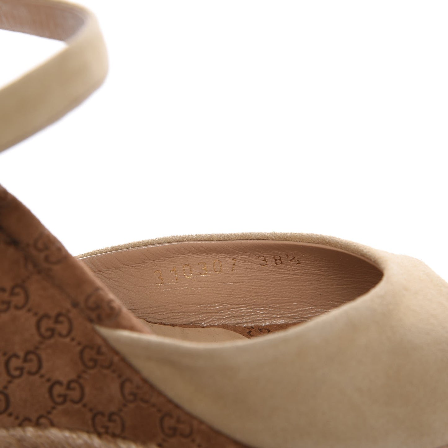 Suede Cork Guccissima Hollie Wedge Sandals 38.5 Nude