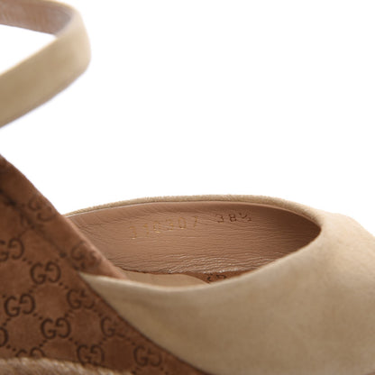 Gucci Suede Cork Guccissima Hollie Wedge Sandals 38.5 Nude 10 of 15