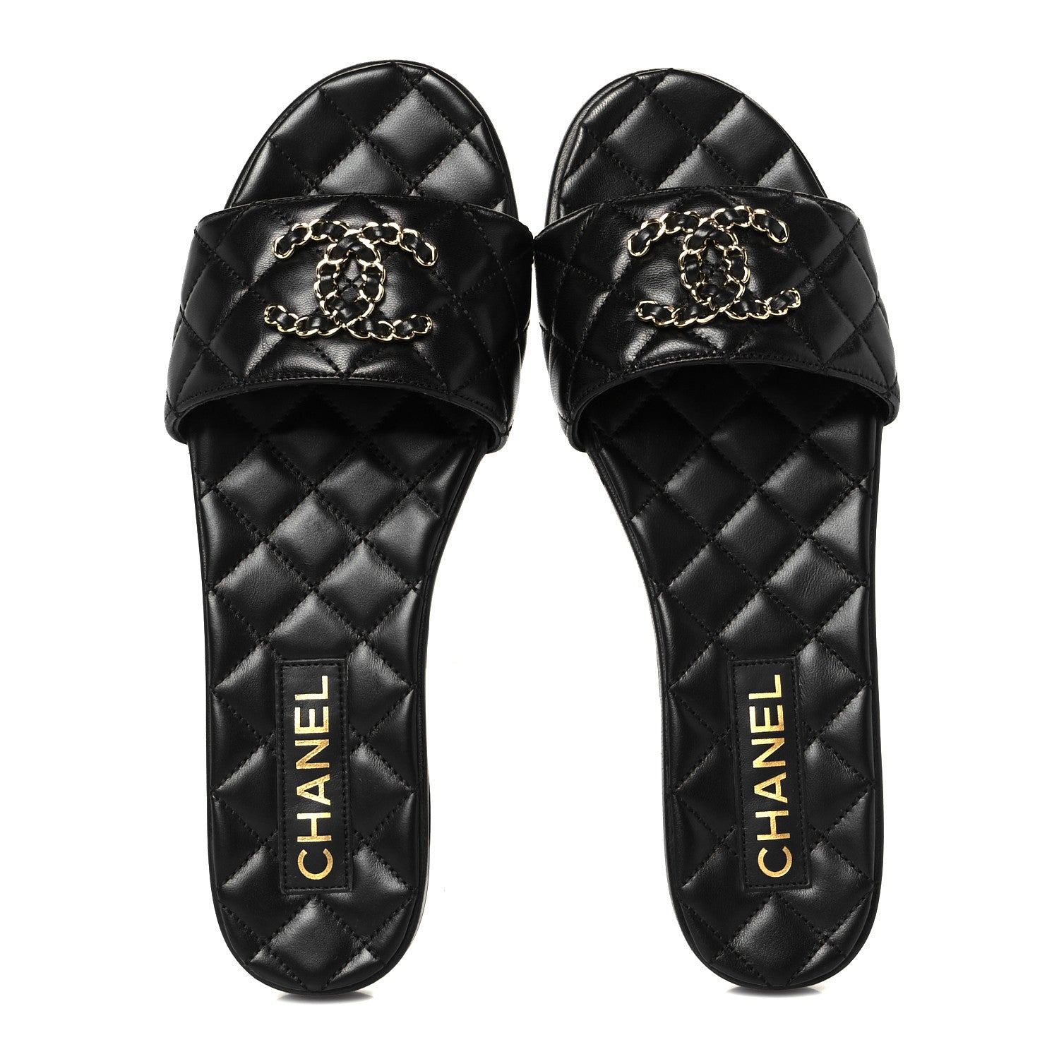 Chanel Shiny Goatskin Quilted CC Mules Sandals 39.5 Black 2 of 10