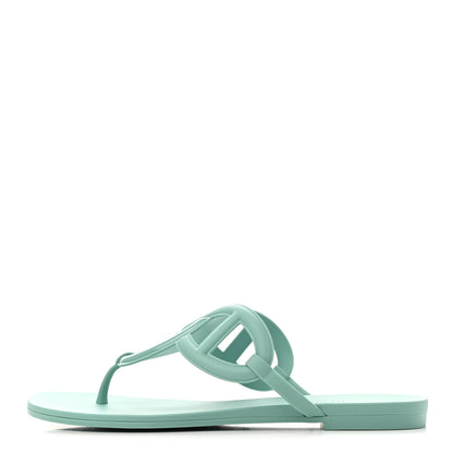 Hermes Rubber Womens Egerie Sandals 37 Vert Embrun 1 of 9