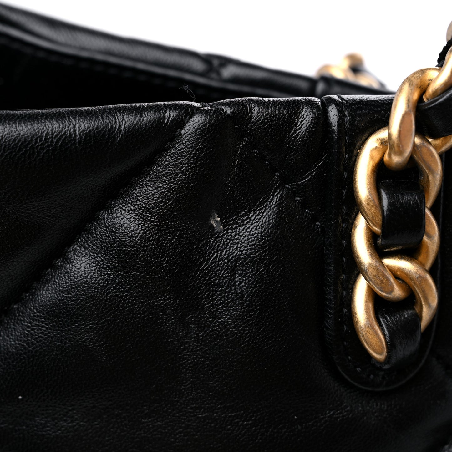 Lambskin Quilted Chanel 19 East West Shopping Bag Black